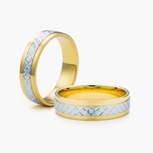 Obrączki ślubne: dwukolorowe złoto, płaskie, 5 mm